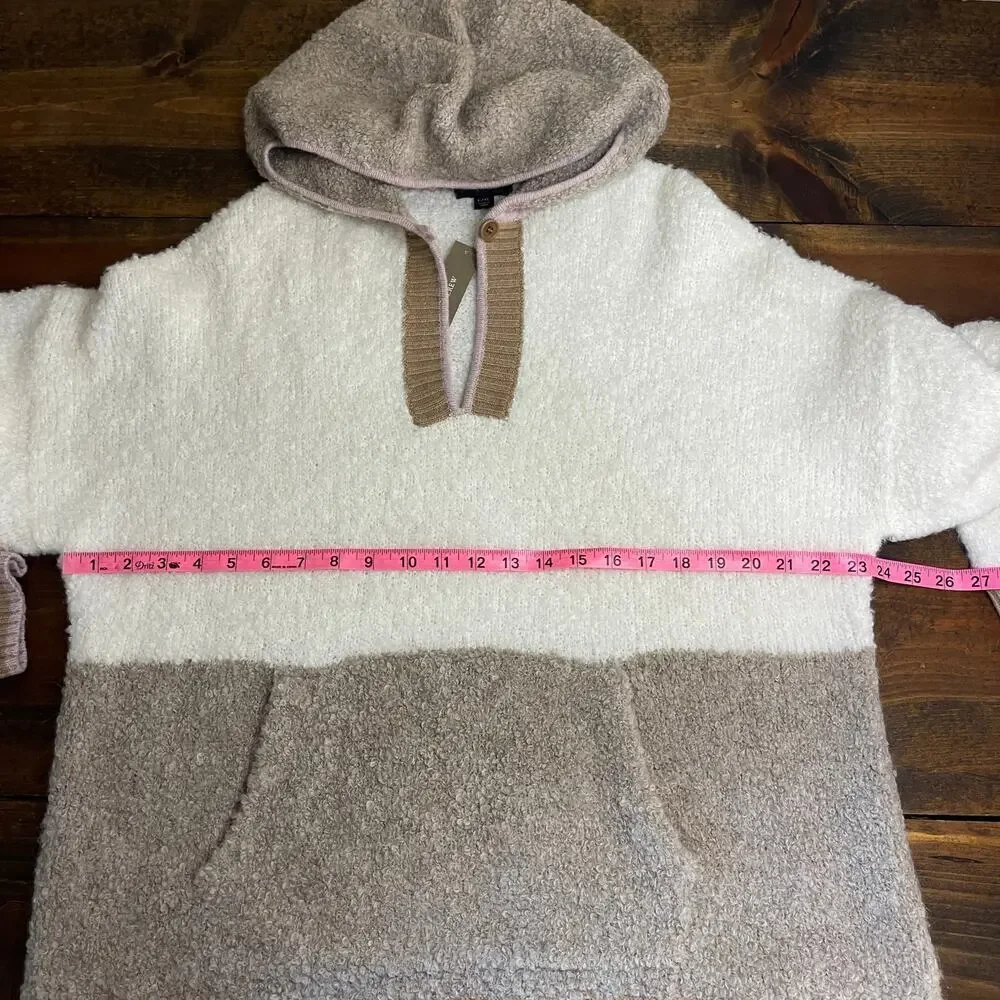J.Crew Colorblock Sweater Hoodie White Mocha Women's L/XL Cozy Oversized *Flaw